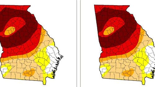 There had been few changes in drought conditions throughout Georgia from Dec. 20 (map to the left) to Tuesday. (Credit: U.S. Drought Monitor)