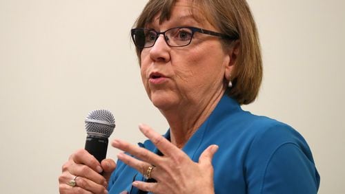 Kay Kirkpatrick participates in a debate for the open state Senate seat that was held by Judson Hill at the East Cobb Library on Wednesday, April 12, 2017, in Marietta. Curtis Compton/ccompton@ajc.com