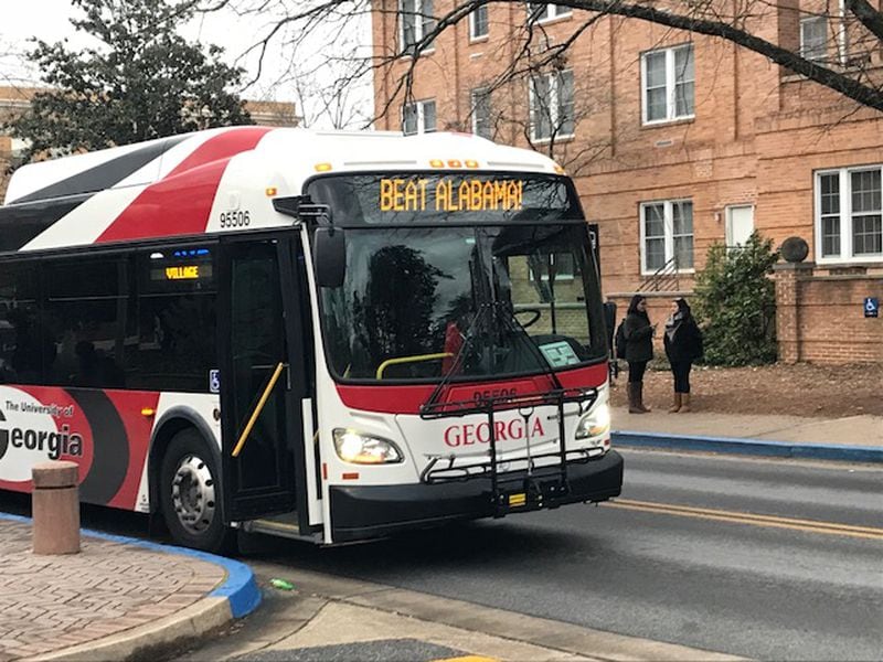 The electronic sign on this University of Georgia bus echoes the sentiments of Bulldogs fans everywhere. ERIC STIRGUS / ESTIRGUS@AJC.COM