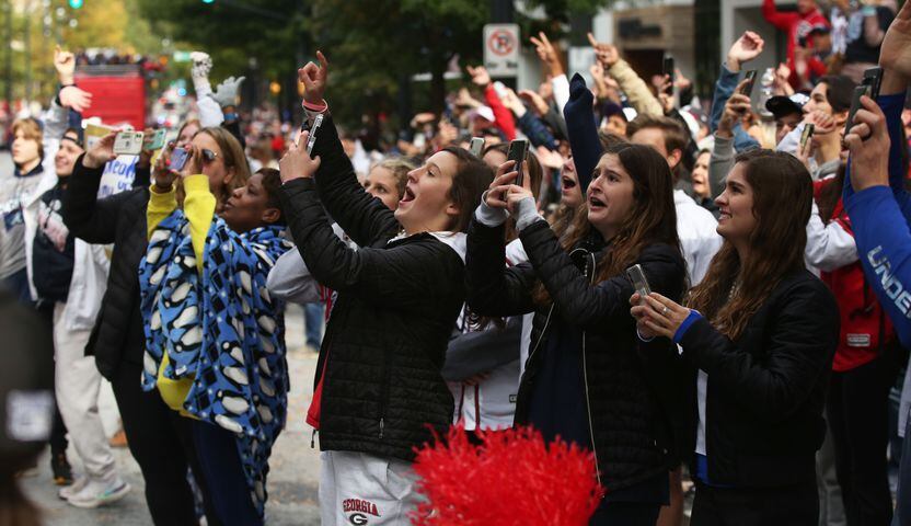Fans cheer during the Braves' World Series parade in Atlanta, Georgia, on Friday, Nov. 5, 2021. (Photo/Austin Steele for the Atlanta Journal Constitution)