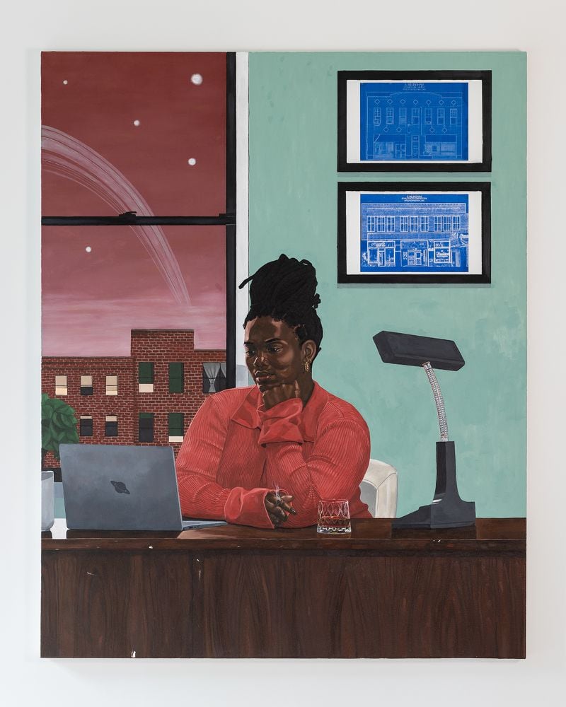 Former Atlanta artist and now Philadelphia based Antonio Scott Nichols' painting "Blueprint of the Future" (2023) in oil on canvas.
(Courtesy of UTA Artist Space)