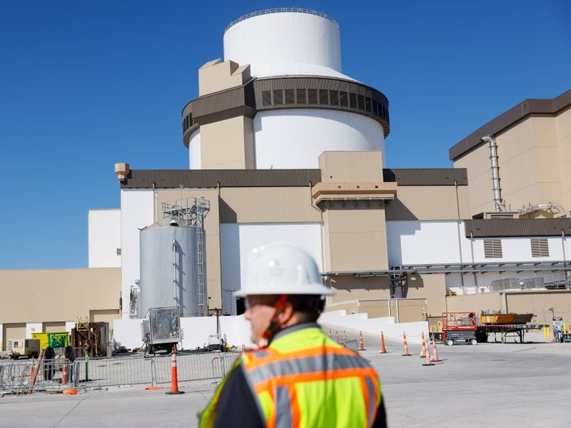 The shield building around Unit 3’s nuclear containment vessel at Plant Vogtle in Burke County near Waynesboro is shown on Friday, October 14, 2022.  (Arvin Temkar / arvin.temkar@ajc.com)