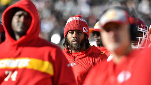 Not how Kansas City wants to see Eric Berry (center) Sunday - idle on the Chiefs sideline.