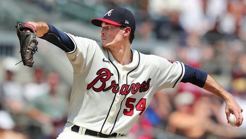 Braves pitcher Max Fried delivers during a game last month at Truist Park. (Curtis Compton / Curtis.Compton@ajc.com)