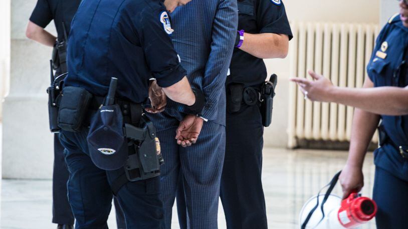 The Rev. Raphael G. Warnock was arrested Tuesday by Capitol police during a protest of faith leaders against the Trump Administration’s proposed budget and efforts to repeal and replace the Affordable Care Act. Credit: Steven D. Martin/National Council of Churches