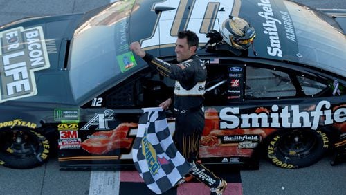 Aric Almirola and his bacon-mobile take center stage at Talladega Sunday. (Matt Sullivan/Getty Images)