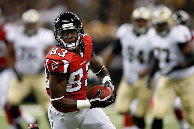 Atlanta Falcons wide receiver Harry Douglas had four catches for 93 yards against the New Orleans Saints in a 2013 game. (Chris Graythen / Getty Images)