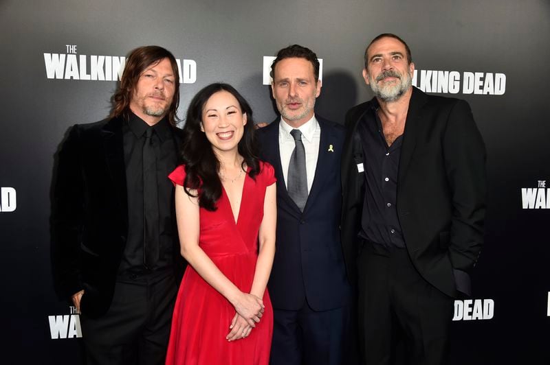 LOS ANGELES, CA - SEPTEMBER 27:  Norman Reedus, Angela Kang, Andrew Lincoln, Jeffery Dean Morgan attend the Premiere of AMC's "The Walking Dead" Season 9  at DGA Theater on September 27, 2018 in Los Angeles, California.  (Photo by Frazer Harrison/Getty Images)