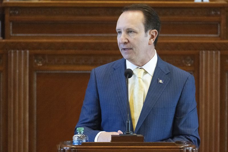 FILE - Louisiana Gov. Jeff Landry addresses members of the House and Senate on opening day of a legislative special session focusing on crime, Feb. 19, 2024, in the House Chamber of the state Capitol in Baton Rouge, La. Unlike recent years when there was an LGBTQ+ ally in the Louisiana governor's office, nothing stands in the way this year of legislation hostile to transgender people. Democratic former Gov. John Bel Edwards was able to block most such legislation in previous years through vetoes. Now conservative Republican Landry is in the governor's chair, and the legislation is advancing rapidly. (Hilary Scheinuk/The Advocate via AP, File)