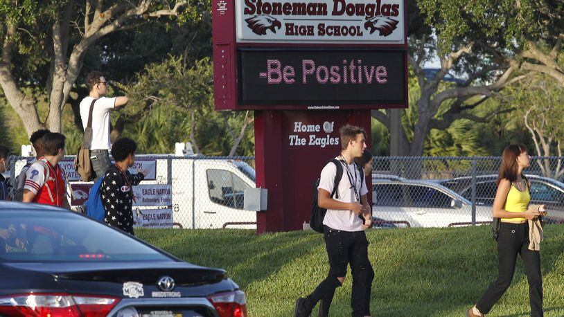 Students make their way to class on the first day of school at Marjory Stoneman Douglas Wednesday, Aug. 15, 2018 in Parkland, Fla. (Carl Juste/Miami Herald/TNS)