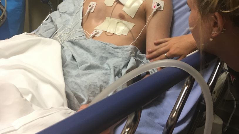 Amy Sedgwick’s son recovers from lung failure at Northside Hospital Forsyth in July 2019. The 17-year-old from Gwinnett County doesn’t want to be identified, but his mother wants people to know about the dangers of vaping. His lungs had to be sealed wth staples after blisters on their surface popped, opening holes that caused them to collapse. While suffering from nicotine withdrawal in the hospital, he disclosed that he had been vaping heavily for six months. PHOTO CONTRIBUTED BY THE FAMILY