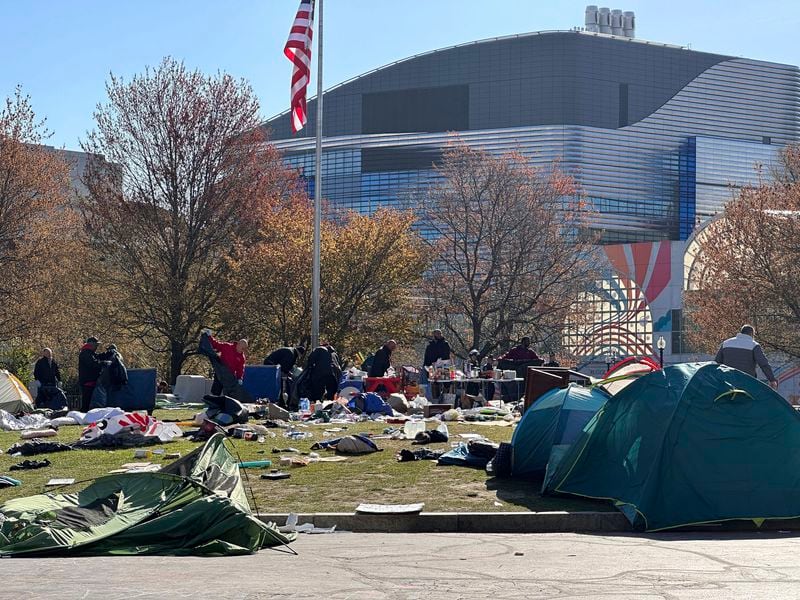 Police clear an encampment on the Northeastern University campus in Boston, early Saturday, April 27, 2024. (AP Photo/Michael Casey)