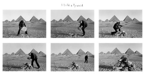 “I Build a Pyramid” is a self-portrait by Duane Michals in his famous narrative style. As part of Atlanta Celebrates Photography, Michals gives a lecture Oct. 6 at the High Museum of Art. “Duane Michals: The Narrative Photograph” runs at Jackson Fine Art from Oct. 7-Dec. 3 and includes “I Build a Pyramid.” CONTRIBUTED BY DUANE MICHALS, COURTESY OF JACKSON FINE ART