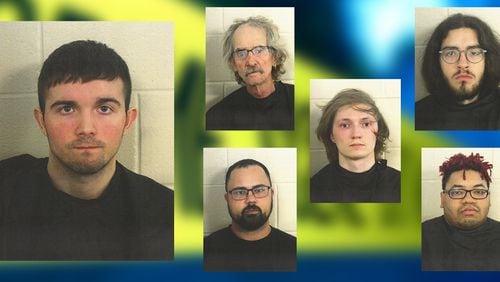 Austin Wray (left), a youth pastor in Rome, was among seven people arrested in a multi-agency child porn sting. Five of the others include (from top): Jackie Autry, Jason Gass, Joab Stewart, Richard Castleman and Tyler Johnson.