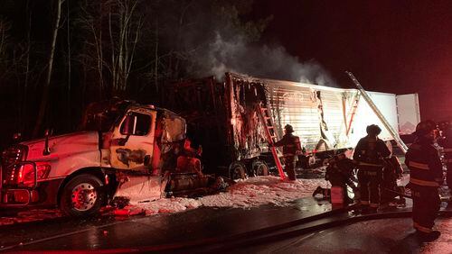 A tractor-trailer fire completely shut down I-75 South near Acworth, but no injuries were reported.