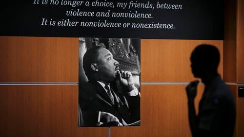 January 12, 2017 Atlanta: Eagle's Landing High School student, Kaleb Carter-15 from Henry County visited the Martin Luther King Jr. National Historic Site at 450 Auburn Ave NE in Atlanta in January. The Visitor Center is set to close on Monday for repairs. JOHN SPINK /JSPINK@AJC.COM