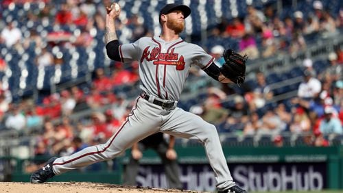 Starting pitcher Mike Foltynewicz of the Atlanta Braves throws to a Washington Nationals batter in the third inning at Nationals Park on July 22, 2018 in Washington, DC. (Photo by Rob Carr/Getty Images)