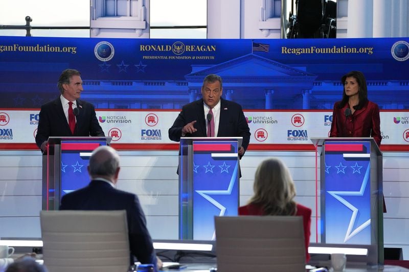 Former New Jersey Gov. Chris Christie focused much of his time during Wednesday's GOP presidential candidates debate on Donald Trump, assailing him for skipping the event, just as he did last month during the first debate. “You’re ducking these things, and let me tell you what’s going to happen,” he said. “You keep doing that, and no one up here is going to call you Donald Trump anymore. We’re going to call you Donald Duck.” (Todd Heisler/The New York Times)
                      
