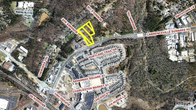 Suwanee will consider a proposal for 7 new homes at the southeast corner of Lawrenceville-Suwanee Road and Suwanee Avenue on Oct. 25. COURTESY CITY OF SUWANEE