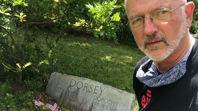 John Cole Vodicka at the gravesite of George Dorsey in Morgan County.