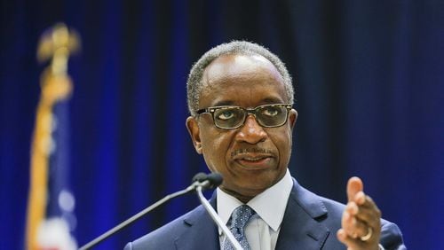 DeKalb County CEO Michael Thurmond endorsed the Democratic presidential campaign of former New York City Mayor Mike Bloomberg during a rally Friday. (Alyssa Pointer/Atlanta Journal Constitution)