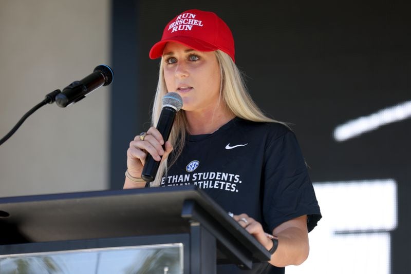 Riley Gaines, a former college swimmer who gained fame for her opposition to the NCAA’s transgender policies, is set to participate in fundraisers for C.J. Pearson. (Jason Getz / Jason.Getz@ajc.com)