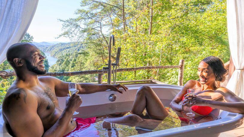 The treetop soaking cabanas at Lakeview at Fontana Resort near Bryson City feature oversized tubs with a view and total privacy.
Courtesy of Bryson City TDA