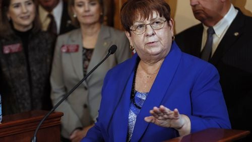 Gwinnett Commission Chairman Charlotte Nash speaks during a Feb. 13 press conference regarding the House transit bill at the Georgia state Capitol. BOB ANDRES /BANDRES@AJC.COM