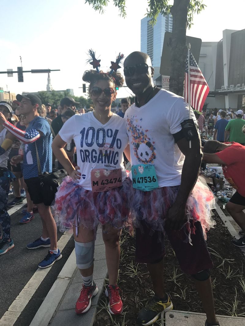 Bianca and Reda Owens from Marietta are running the AJC Peachtree Road Race together for a fifth year.