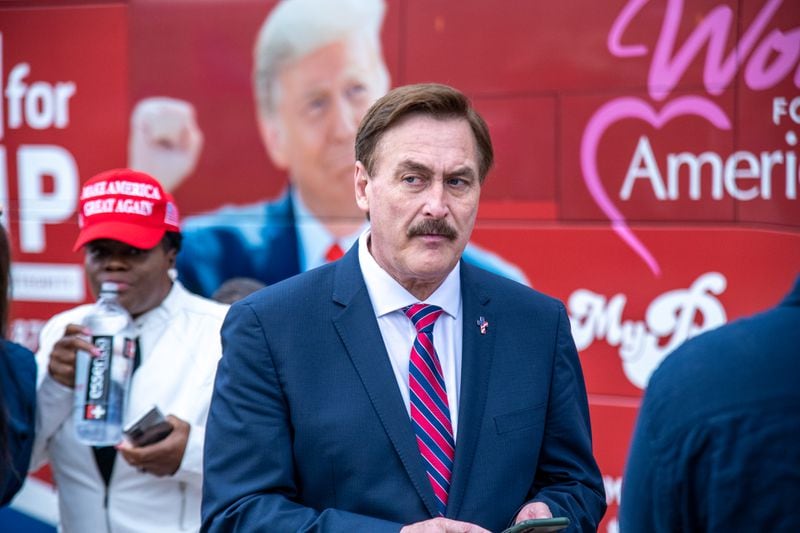Mike Lindell appears at a pro-Trump rally at Freedom Plaza in Washington, D.C. Lindell is CEO of MyPIllow and has been a frequent adviser to President Trump. (Matthew Rodier/Sipa USA/TNS)