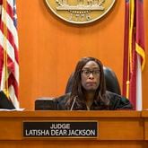 10/14/2019 -- Decatur, Georgia -- DeKalb County Superior Court Judge LaTisha Dear Jackson speaks following the reading of the verdict for the Robert "Chip" Olsen trial at the DeKalb County Courthouse in Decatur, Monday, October 14, 2019. On the sixth day of jury deliberations the jury found Robert "Chip" Olsen not guilty of felony murder. But jurors reached guilty verdicts on four lesser charges: two counts of violation of oath of office, aggravated assault and making a false statement. (Alyssa Pointer/Atlanta Journal Constitution)