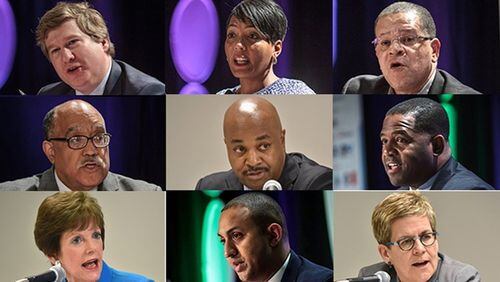 Procurement reform has become a top issue for Atlanta mayoral candidates. But an AJC analysis found that city vendors and their employees have contributed heavily in the race. L-R top, Peter Aman, Keisha Lance Bottoms, John Eaves. Center, Vincent Fort, Kwanza Hall, Ceasar Mitchell. Bottom, Mary Norwood, Michael Sterling, Cathy Woolard.