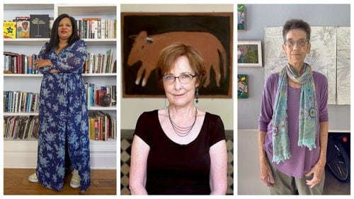 Alabama poet Jacqueline Trimble (from left) is one of 21 women artists and writers who write about the experience of aging in the new book "Old Enough." Also contributing are Alabama poet and writer Jeanie Thompson and Florida visual artist Nevin Mercede.