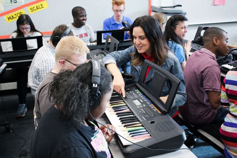 Georgia Teacher of the Year Christy Todd is pictured with music technology students.