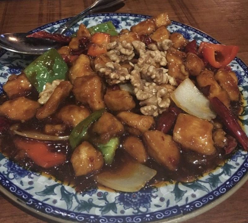 Jia’s classic Kung Pao Chicken is tasty, but for the jarring presence of walnuts instead of peanuts. CONTRIBUTED BY CELINE LIN