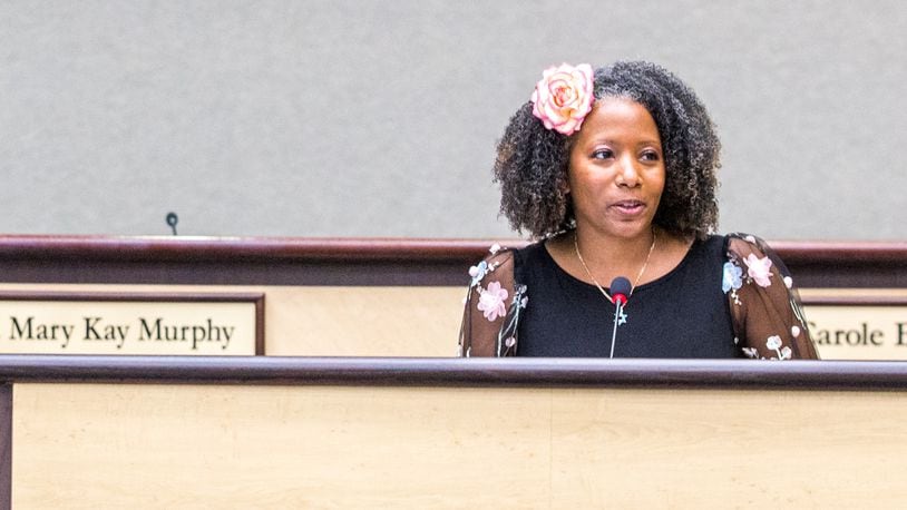 Gwinnett County school board Chair Tarece Johnson said a newly adopted district calendar failed to be inclusive for not adding additional cultural and religious holidays, including the Muslim holiday of Eid. Muslim students asked for recognition of the holiday.  (Jenni Girtman for The Atlanta Journal-Constitution)