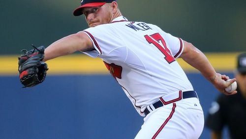 Braves’ Shelby Miller, making his 89th career start, delivers a pitch to the Rockies during the first inning in a baseball game on Wednesday, August 26, 2015, in Atlanta. Curtis Compton / ccompton@ajc.com