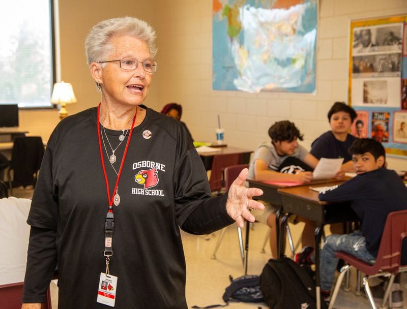 Osborne High School teacher Annette Hansard said she decided she wanted to be a teacher while she was in high school. She’s now been doing it 50 years in the same Cobb County school. PHIL SKINNER