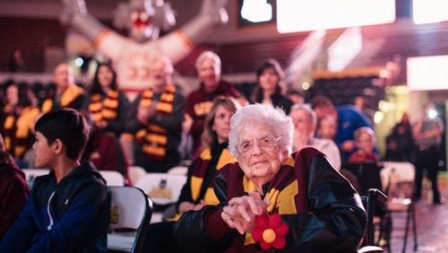 **EMBARGO: No electronic distribution, Web posting or street sales before 2:01 a.m. ET Thursday, March 22, 2018. No exceptions for any reasons. EMBARGO set by source.** FILE -- Sister Jean Dolores Schmidt, chaplain for Loyola-Chicagoâs men's basketball team, on the university campus in Chicago, March 11, 2018. With Loyola about the face Nevada in the NCAA tournament's round of 16 on Thursday, the 98-year-old nun has become a media darling, recently capping an interview-filled 24 hours with an appearance on âGood Morning America.â (Alyssa Schukar/The New York Times)