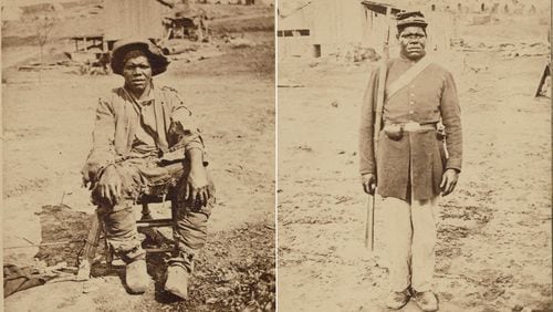 Hubbard Pryor posed for these photos during the Civil War in the spring of 1864 after he escaped slavery in Georgia and enlisted in the Union army's 44th Colored Infantry Regiment. Courtesy of the U.S. National Archives and Records Administration.