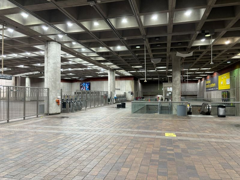 The Georgia World Congress Center/CNN Center station was nearly empty Friday morning, hours after a man was fatally shot on a train.