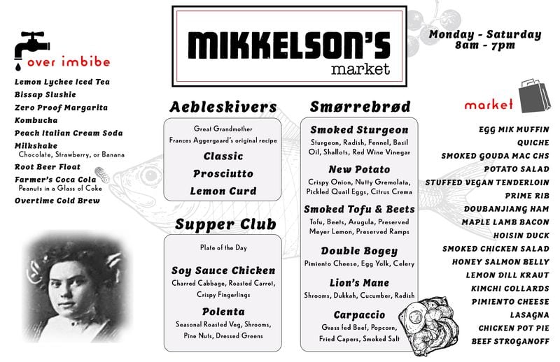 Early draft of the menu for Mikkelson's Market.