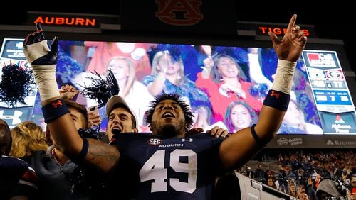Auburn's Darrell Williams celebrates the Tigers 40-17 win over Georgia earlier this month. Saturday, it's for real. (Kevin C. Cox/Getty Images)