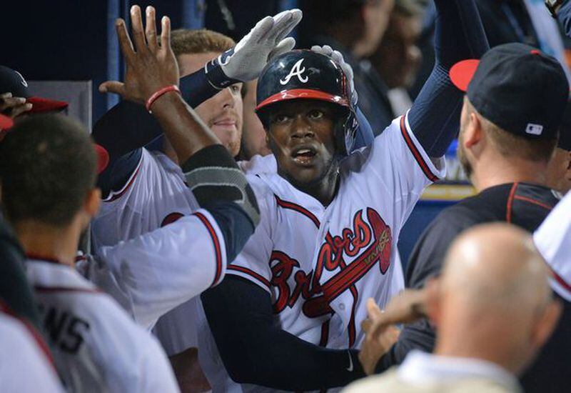Cameron Maybin had two homers in hsi first eight at-bats in the leadoff spot for the Braves. (Hyosub Shin/AJC photo)