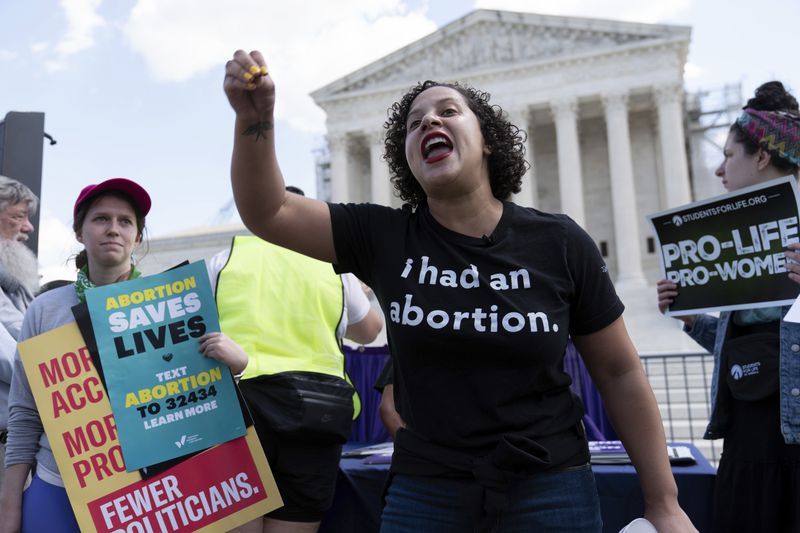 Abortion rights activists rally outside the Supreme Court, Wednesday, April 24, 2024, in Washington. (AP Photo/Jose Luis Magana)