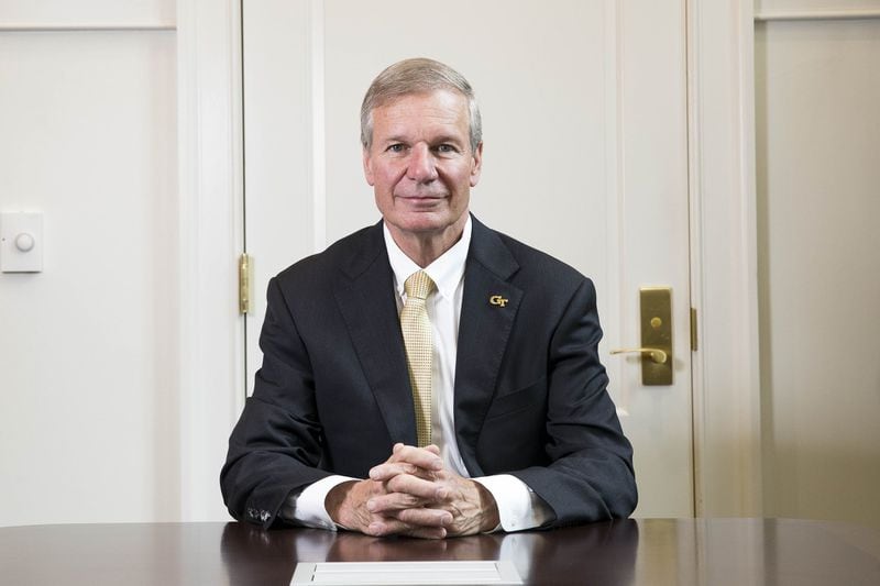 Georgia Institute of Technology President Bud Peterson poses for a portrait in his office on the Georgia Tech campus in Atlanta on Aug. 20, 2018. (ALYSSA POINTER/ALYSSA.POINTER@AJC.COM)