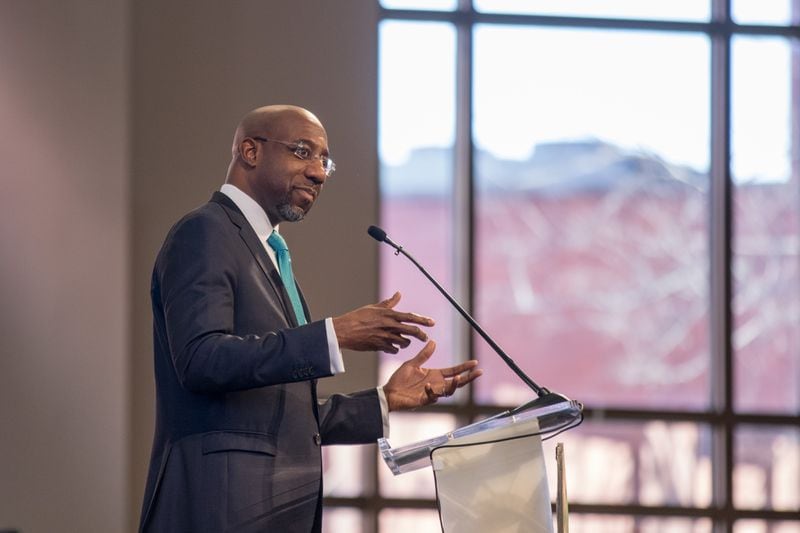 Democratic U.S. Senate candidate Raphael G. Warnock speaks in January during the Martin Luther King Jr. annual commemorative service at Ebenezer Baptist Church in Atlanta, where Warnock is the senior pastor. BRANDEN CAMP/SPECIAL