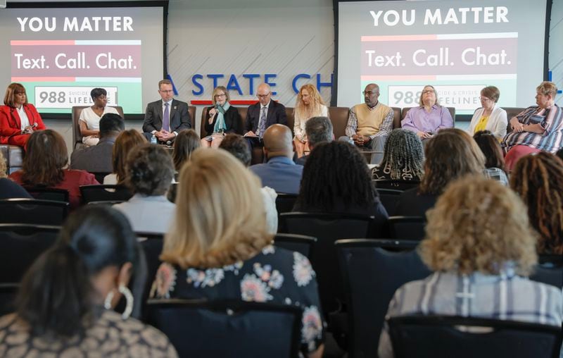 Experts on the federal, state and local level hold a town hall to discuss the milestones of 988 Suicide & Crisis Lifeline at Georgia State University in Atlanta on Friday, May 19, 2023  (Natrice Miller/natrice.miller@ajc.com)