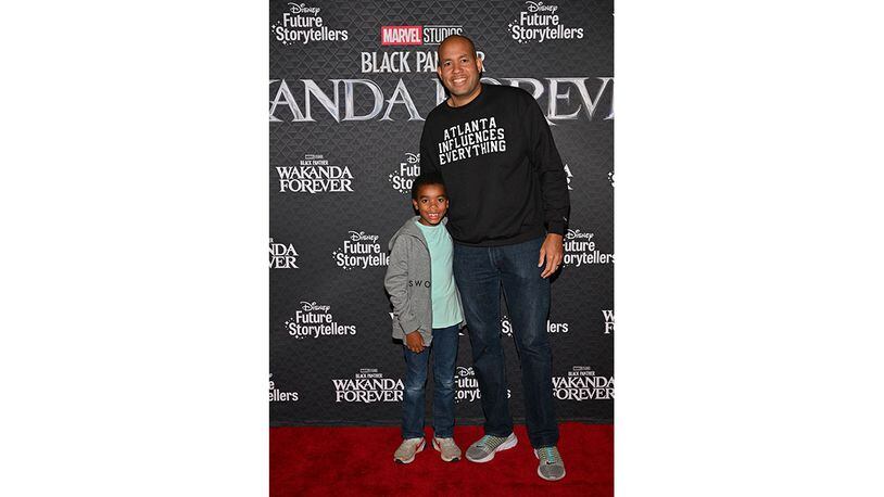 Jason and Jaden Estevez attend the "Black Panther: Wakanda Forever" Atlanta red carpet screening at the Plaza Theater on Nov. 09, 2022 in Atlanta, Georgia. (Photo by Derek White/Getty Images for Disney)