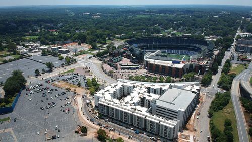 Aerial photography shows `constructions around Georgia State Stadium on Wednesday, August 14, 2019. Hyosub Shin / Hyosub.Shin@ajc.com)